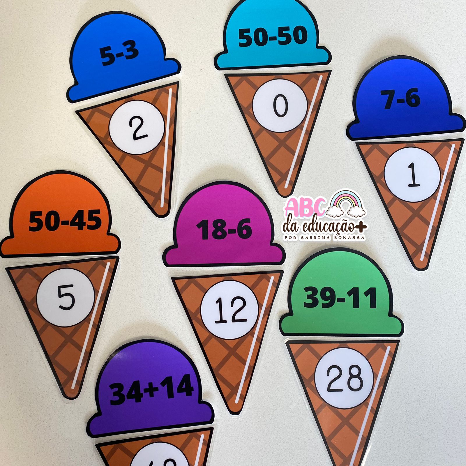 Adição com sorvetes bonitos dos desenhos animados. jogo de matemática