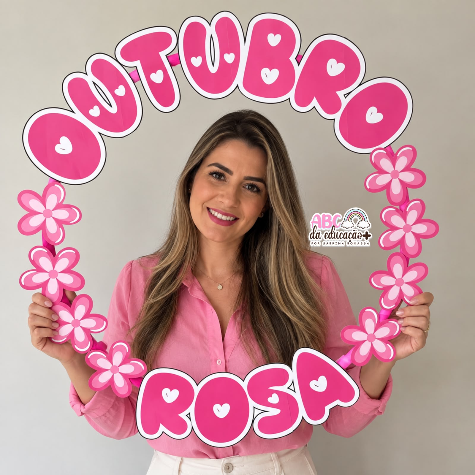 Moldura de Fotos Outubro Rosa para Bambolê