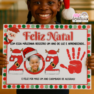Cartaz “Feliz Natal” – Lembrança com a Mãozinha Editável