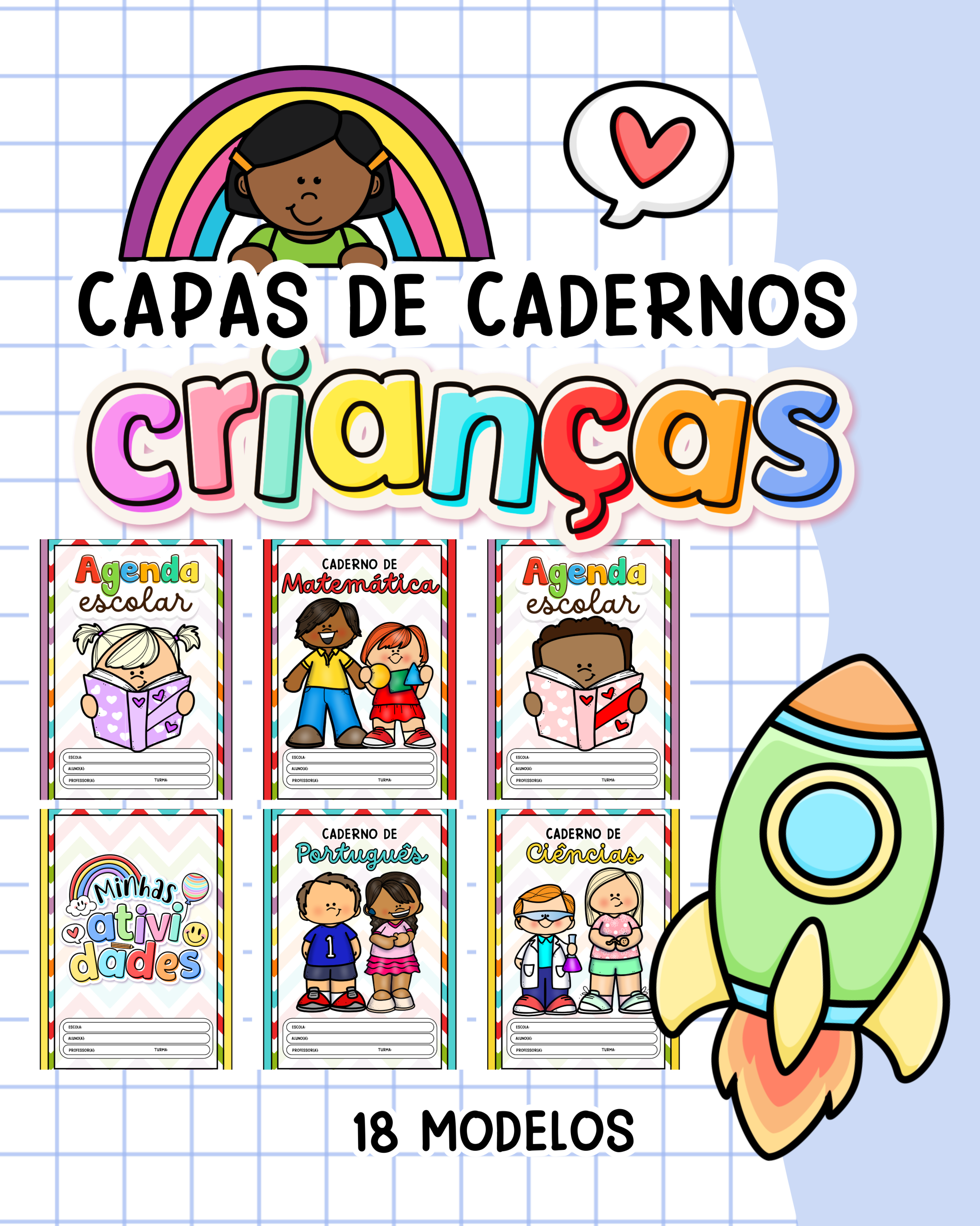 Capinhas de Caderno – Tema Crianças (Coloridas e para Colorir) - Imagem 4
