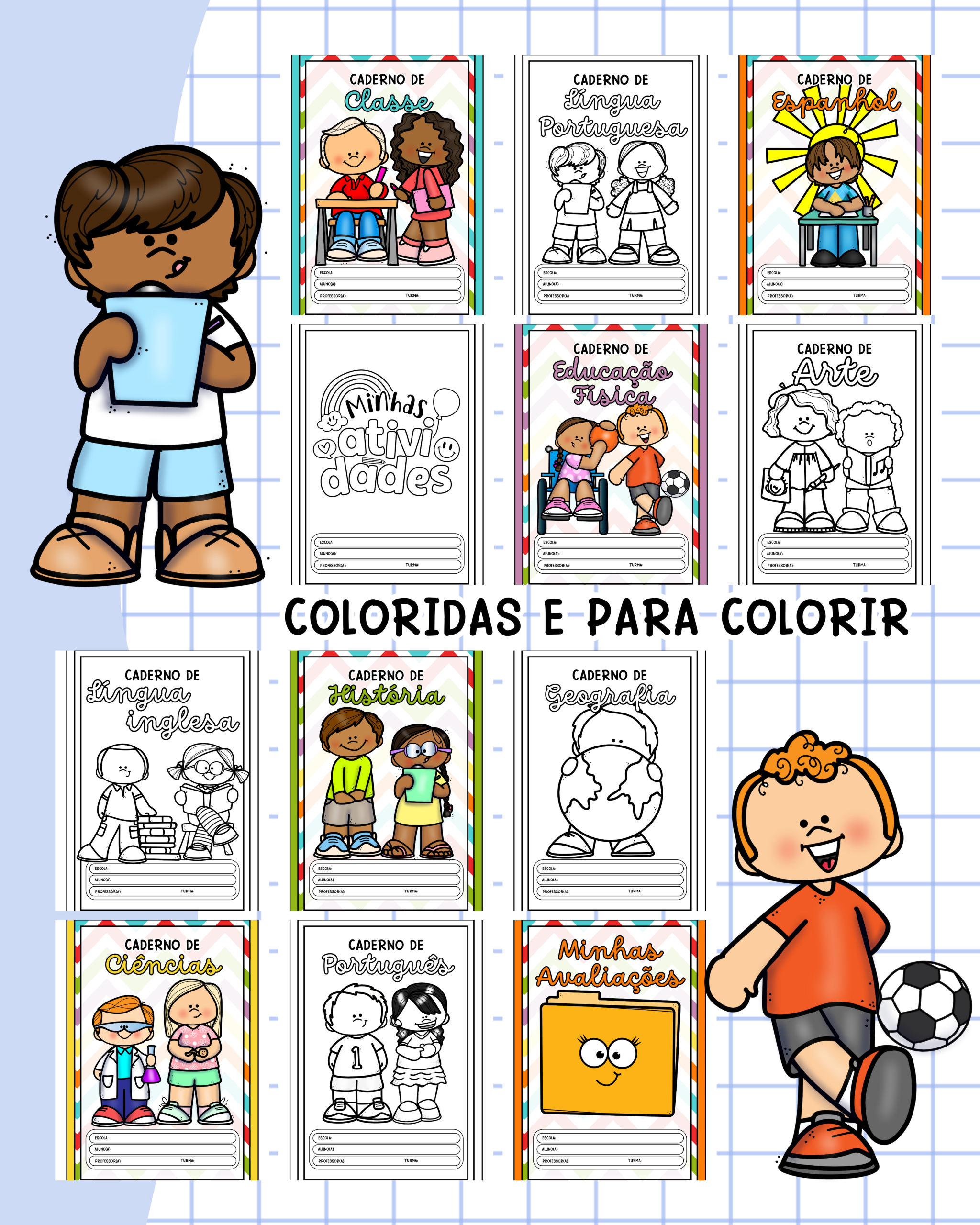 Capinhas de Caderno – Tema Crianças (Coloridas e para Colorir) - Imagem 3