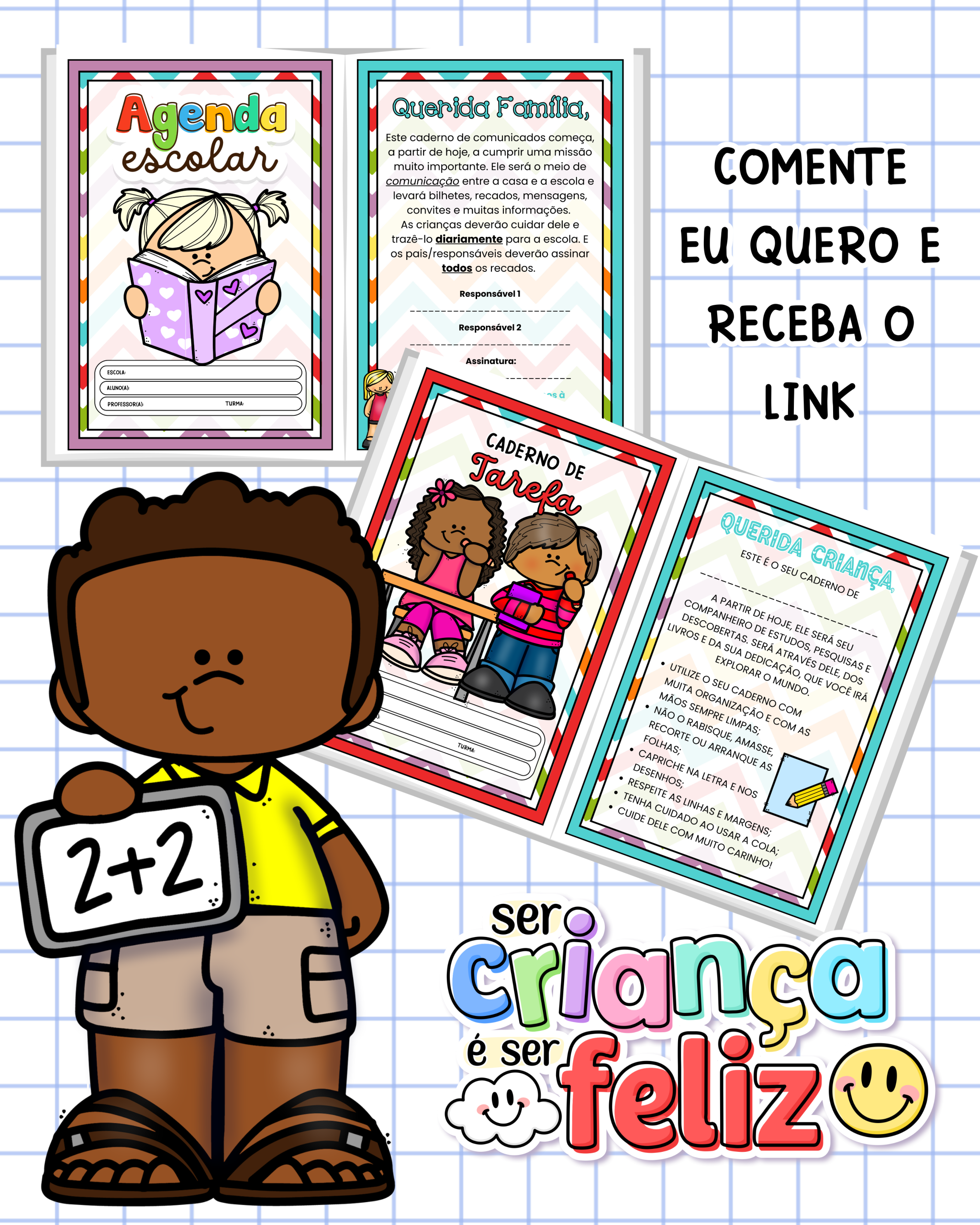 Capinhas de Caderno – Tema Crianças (Coloridas e para Colorir) - Imagem 2