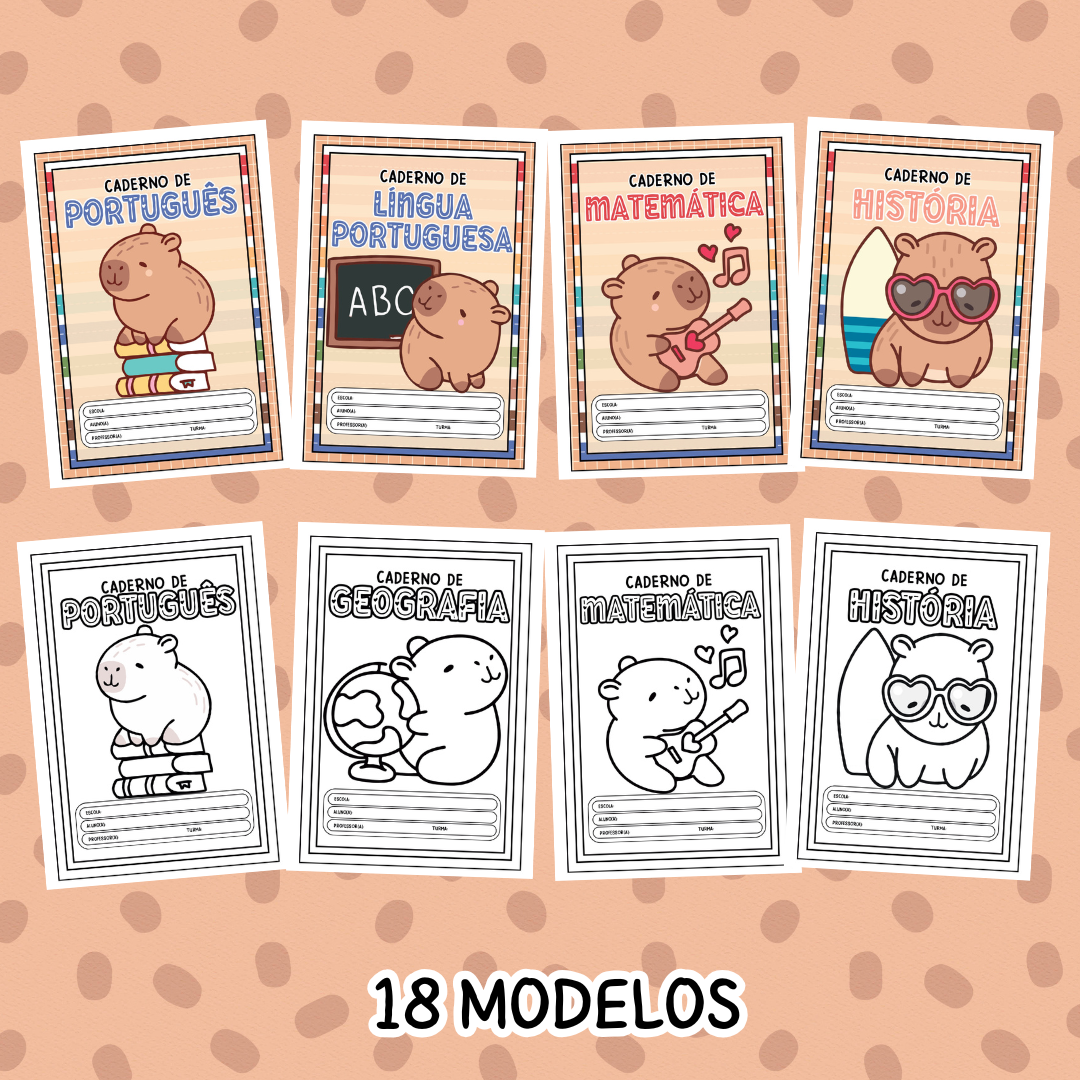 Capinhas de Caderno – Tema Capivara (Coloridas e para Colorir) - Imagem 7