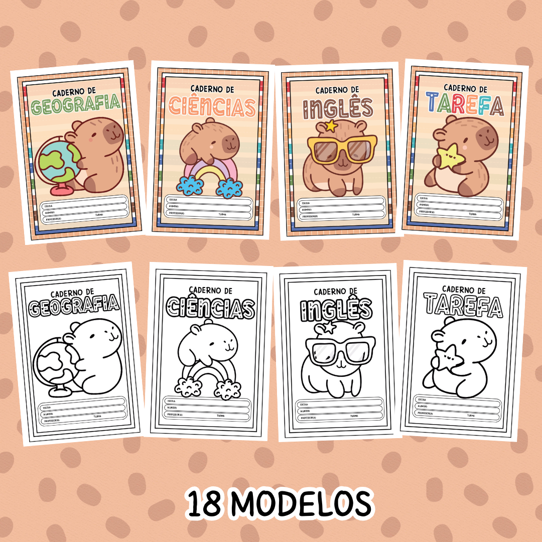 Capinhas de Caderno – Tema Capivara (Coloridas e para Colorir) - Imagem 8