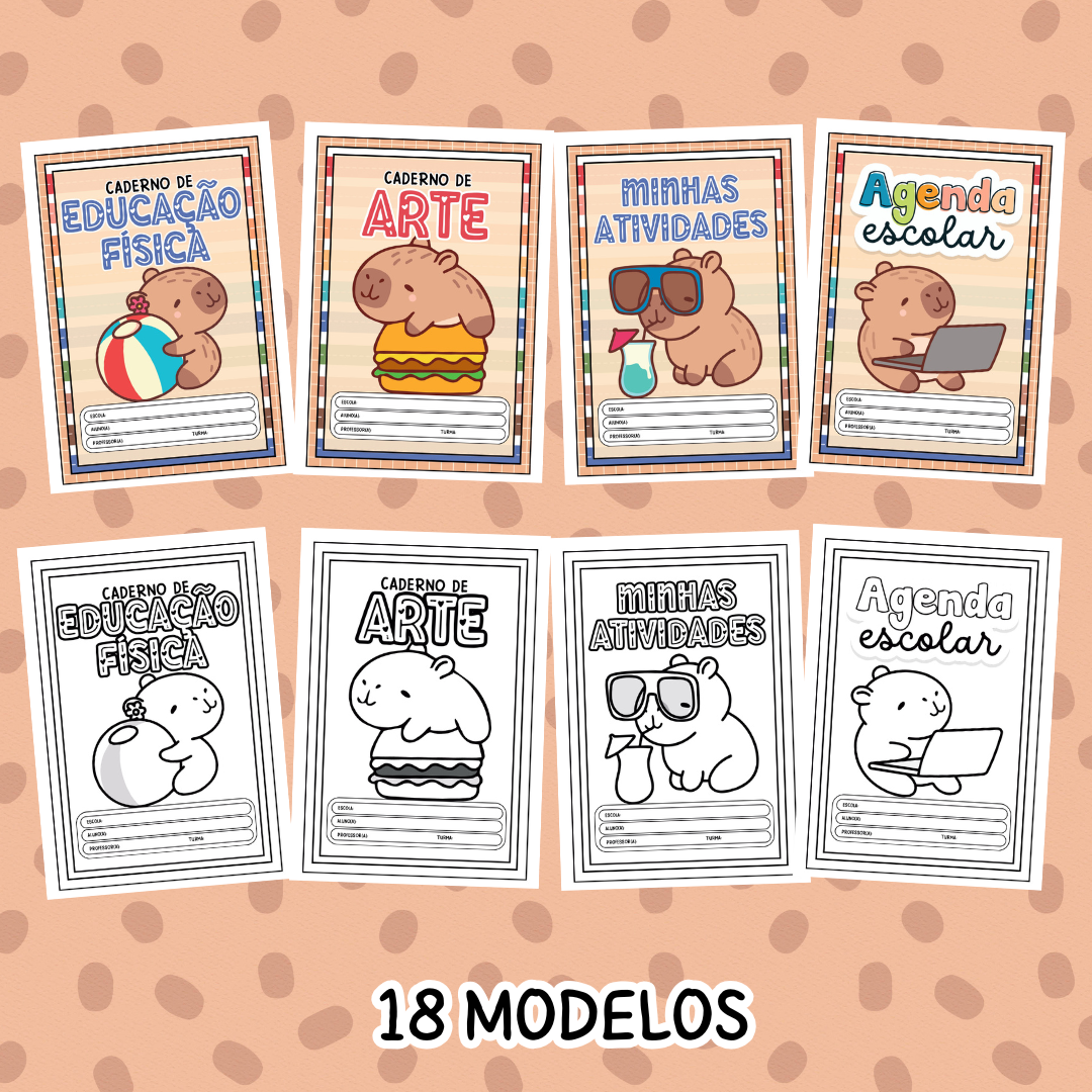 Capinhas de Caderno – Tema Capivara (Coloridas e para Colorir) - Imagem 9