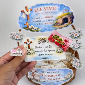 Cesta de Páscoa Cristã Decorativa + Mensagens Bíblicas