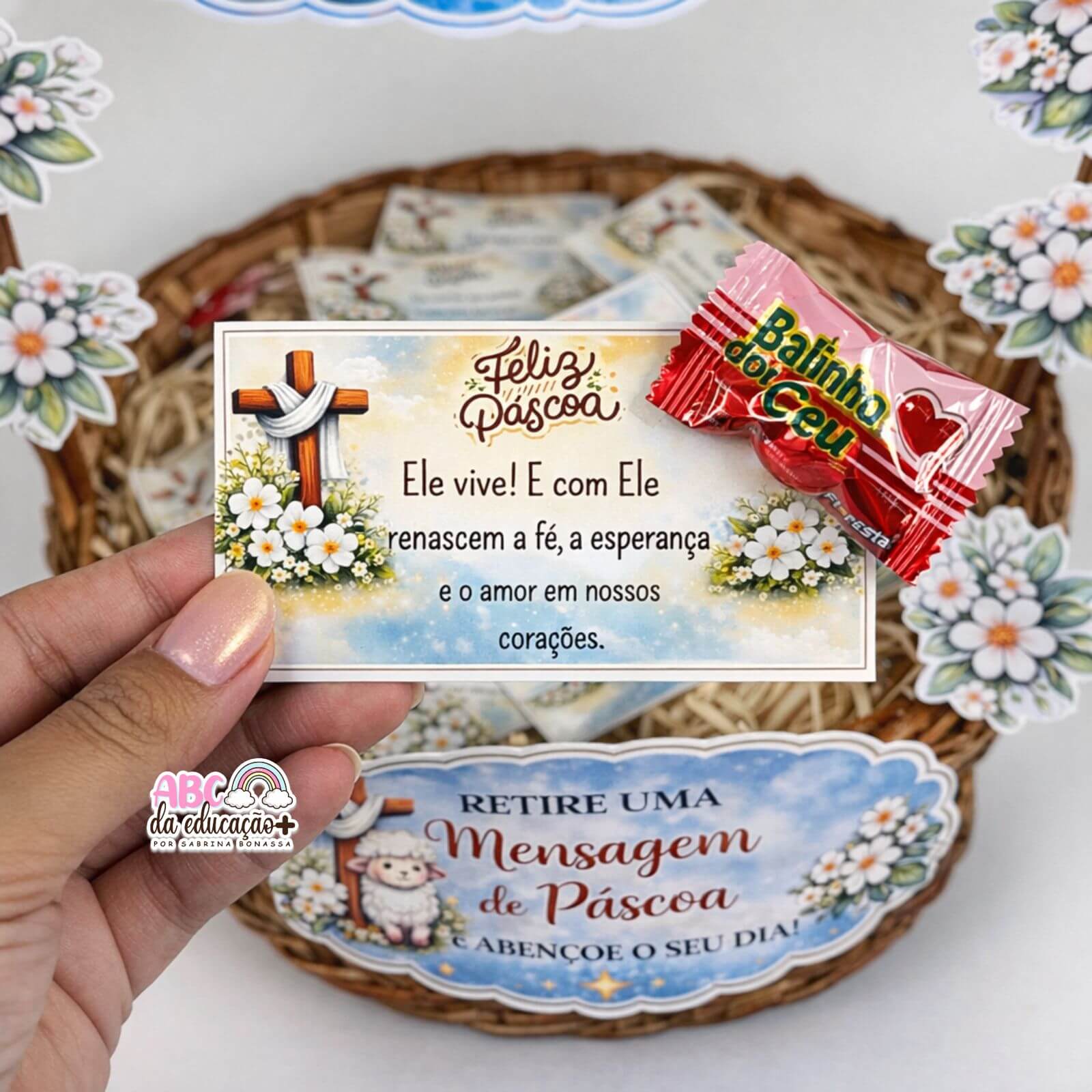 Cesta de Páscoa Cristã Decorativa + Mensagens Bíblicas - Imagem 4