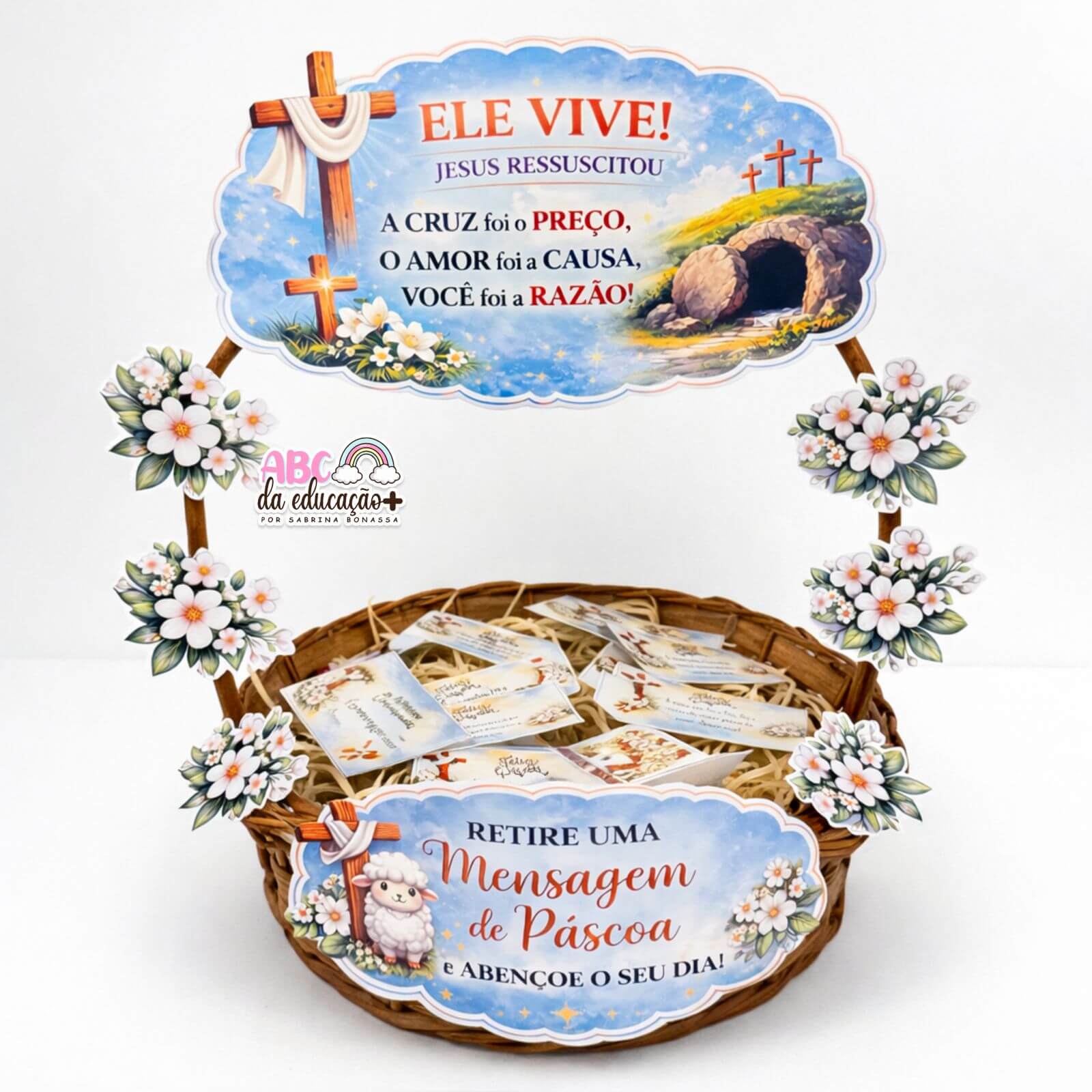 Cesta de Páscoa Cristã Decorativa + Mensagens Bíblicas - Imagem 3