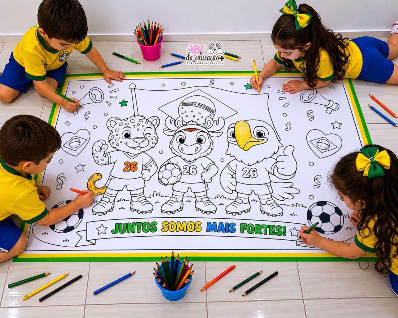 Painel Coletivo para Colorir Mascotes da Copa - Imagem 4